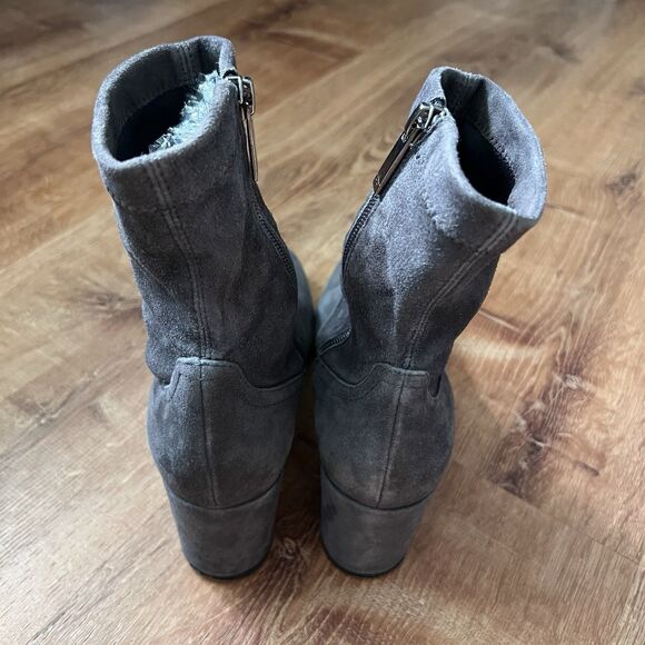 Aquatalia Suede Heeled Ankle Bootie Womens Sz 7 M Gray Leather Zip Italy Neutral - Picture 2 of 12